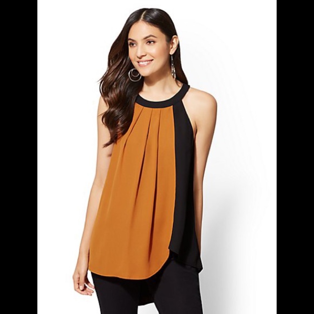 NY&C Colorblock Halter Blouse - Honey Glaze -L